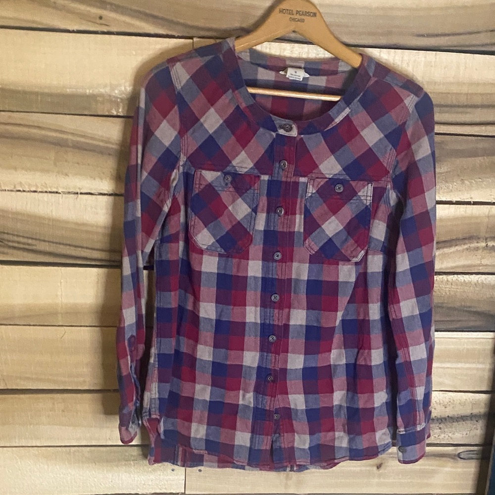 Duluth Trading Co. Plaid flannel Button-Up  collarless Shirt size small cotton